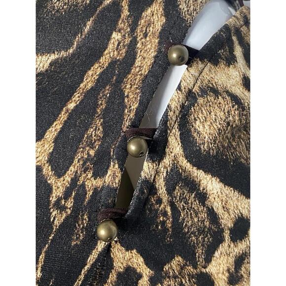 Vintage 2003 Roberto Cavalli M Short Sleeve Turtleneck Animal Print Top Brown - Picture 3 of 9